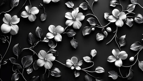 Delicate Blooms Dance Across Midnight Canvas.