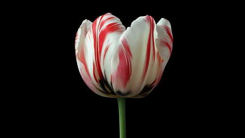 Single parrot tulip rendered in high-contrast photoreal detail