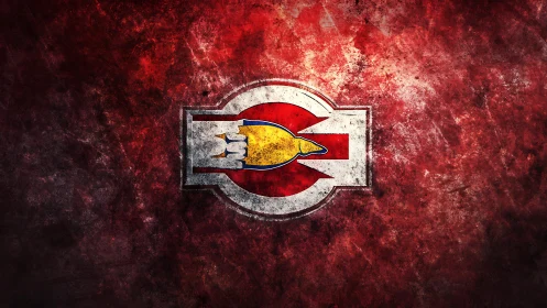 Bold rocket emblem glowing against textured crimson storm.