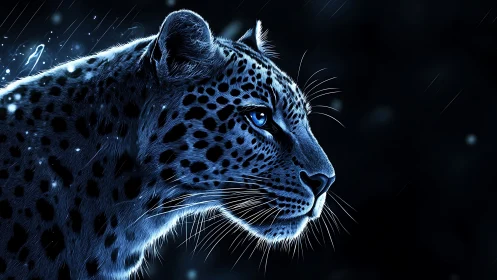 Snow Leopard Profile in Winter Storm Conditions