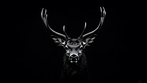 Midnight stag carves silver antlers from the surrounding dark