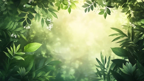 Dense green foliage frame around bright diffuse light center.