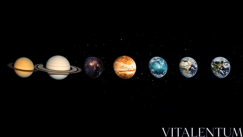 Stylized planetary alignment over deep black starfield.