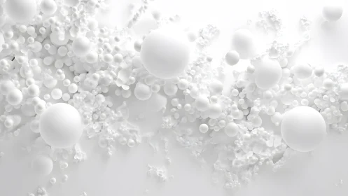 Cloudburst of white spheres drifting through minimal void.