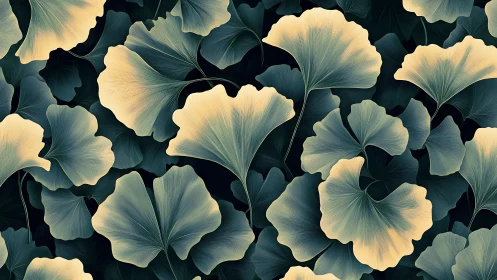 Midnight ginkgo leaves drifting in soft golden whispers.