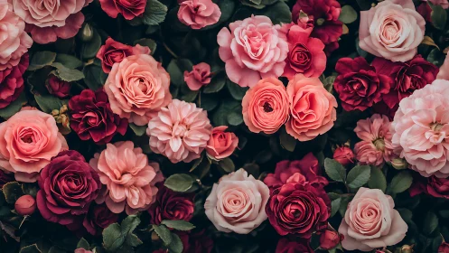 Dense Mixed Rose Cultivar Garden Composition with Pink-Magenta Chromatic Gradient