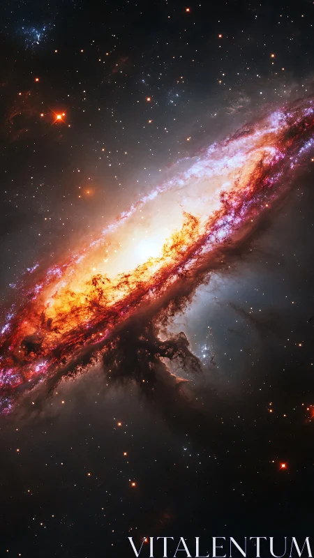 Radiant spiral galaxy wrapped in glowing cosmic firestorm.