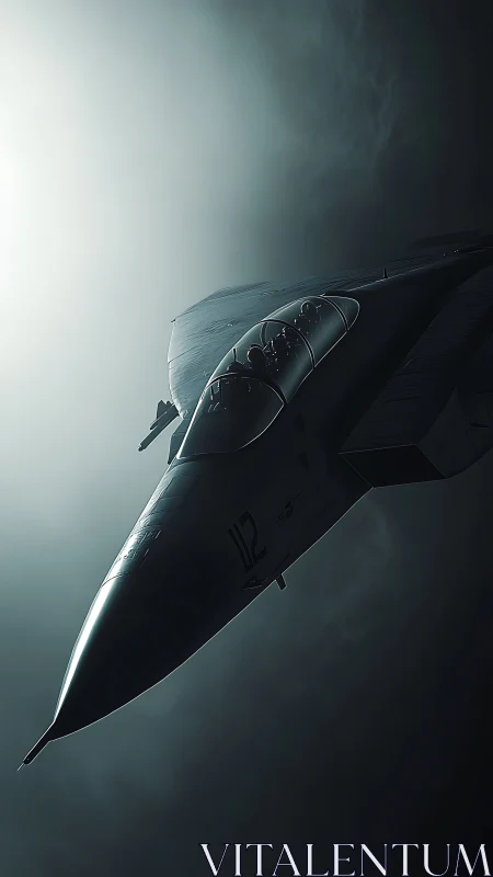 Sleek fighter jet glides through moody high-altitude light