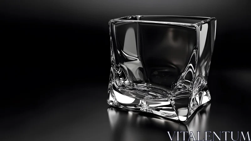 Modern square glass tumbler on glossy black background, minimalist style.