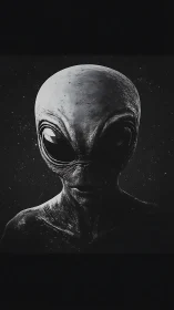 Monochrome close-up portrait of extraterrestrial humanoid entity