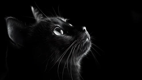 Black Cat Portrait: Luminous Eyes Against Darkness.