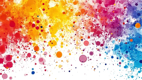 Multicolored circular paint splatter gradient on white field.