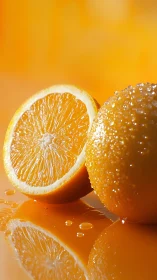 Macro optical study of dewy orange halves and reflections.