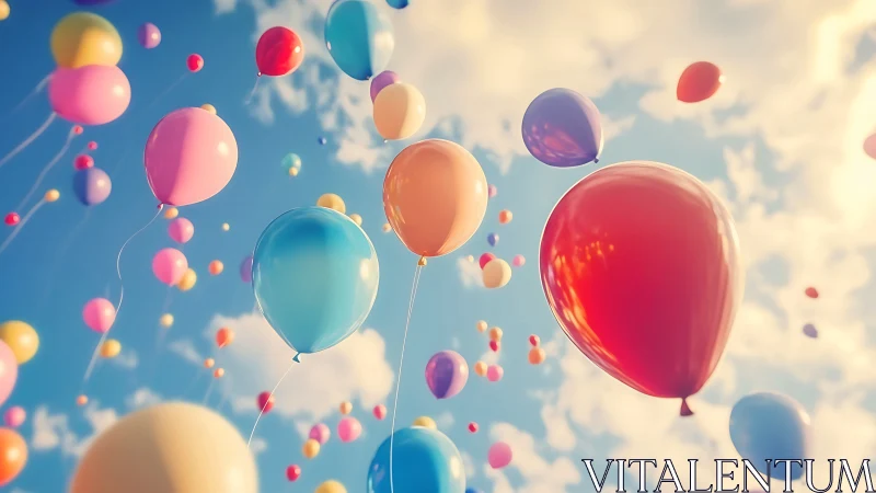 Colorful Balloons Dancing Through a Sunny Blue Sky.