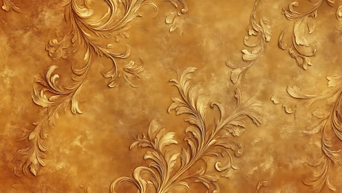 Baroque gold floral relief pattern on textured background.