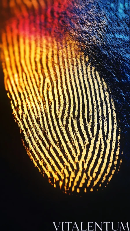 Iridescent fingerprint macro in vivid warm spectrum light.