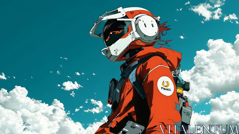 Orbit-dreaming pilot leans into a turquoise, cloud-bright sky