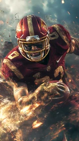 Digital rendering of football player in dynamic forward run.