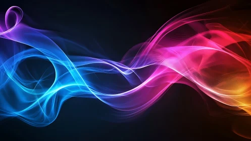 Colorful light waves flow diagonally across a dark background.