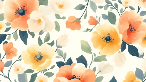 Botanical Floral Composition with Warm Pastel Palette.