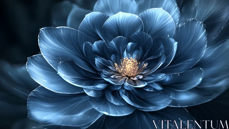 Iridescent blue digital bloom rendered with hyperreal detailing