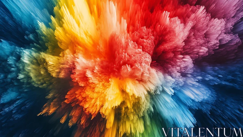 Colorful digital explosion of abstract paint plumes.