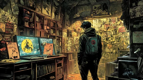 Alone in the neon cluttered studio of digital conspiracies.