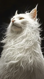 Majestic White Longhair Cat Portrait.