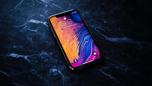 Smartphone with Vibrant Abstract Wallpaper Display.