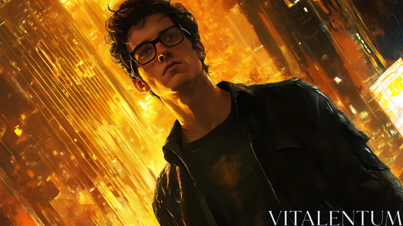 Backlit urban portrait with high contrast bokeh and warm glare