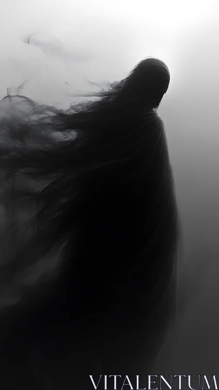 Shadow wraith silhouette dissolving into white mist.