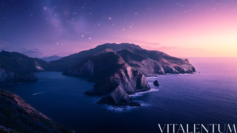 Twilight Guardians: Rocky Islands Float Where Ocean Meets Starlit Sky