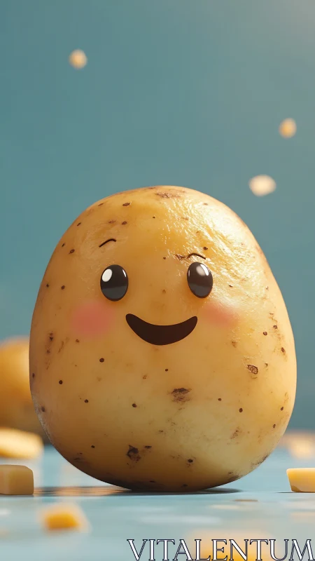 Cheerful cartoon potato friend beaming with sunny charm.