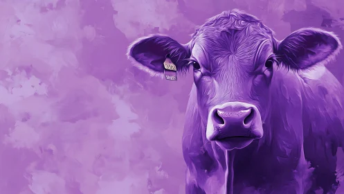Monochromatic violet cow portrait employs stylized digital realism