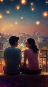 Rooftop Reverie: Two Hearts Under Golden Whispers.