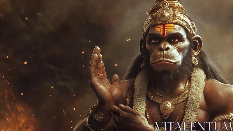 Divine simian warrior deity in ornate gold ceremonial armor.