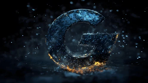 Large Textured G with Fiery and Icy Effects in Dark Digital Art.