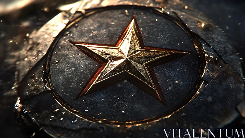 Burnished metallic star emblem on weathered steel plate.