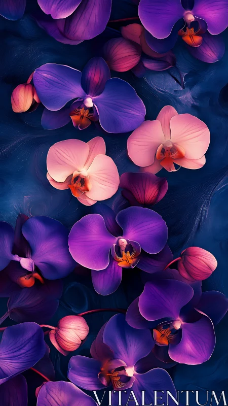 Neon Orchids Dance Against Deep Cosmic Velvet