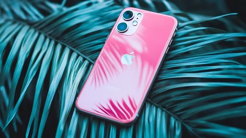 Pink iPhone Blooms Tropical Mystery in Cyan Jungle
