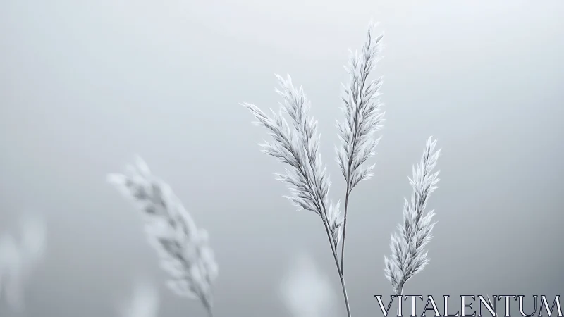 Minimalist frosted grass stems in cool monochrome light.
