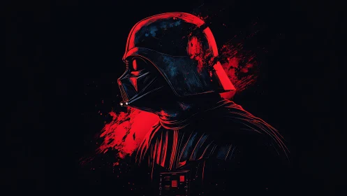 Crimson-lit dark warrior profile bathed in galactic shadows.