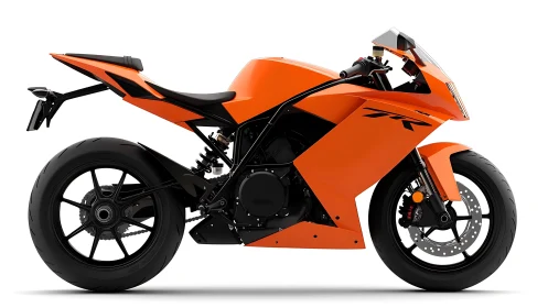 Orange sport motorcycle side profile with aerodynamic fairing.