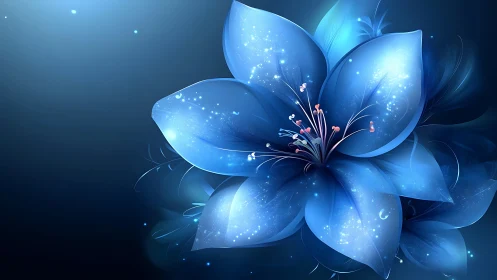Glowing Blue Flower Blooms with Magical Sparkles