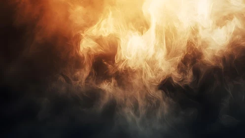 Abstract swirling smoke in golden and black tones, digital art style.