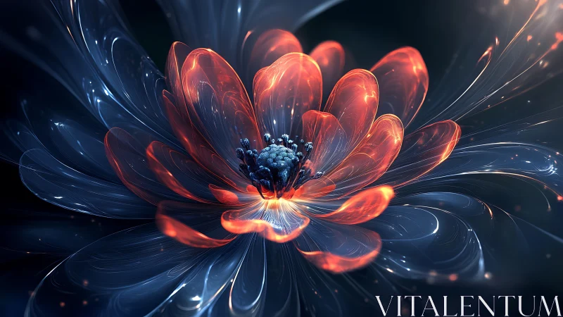 Glowing abstract flower with luminous red and blue petals.