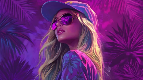 Neon palm daydreamer in chrome-pink aviator mirage glow.