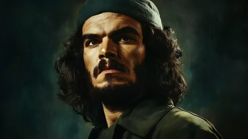 Brooding rebel gaze beneath storm-dark painterly light.