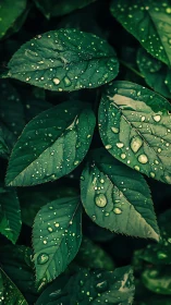 Macro study of rain-soaked green foliage with rich contrast.