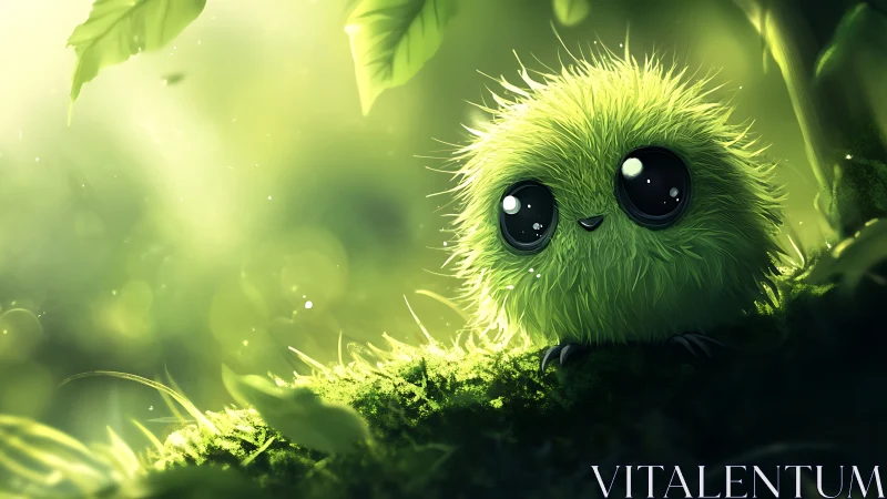 Soft green creature rendered with volumetric backlight and fine fur shading